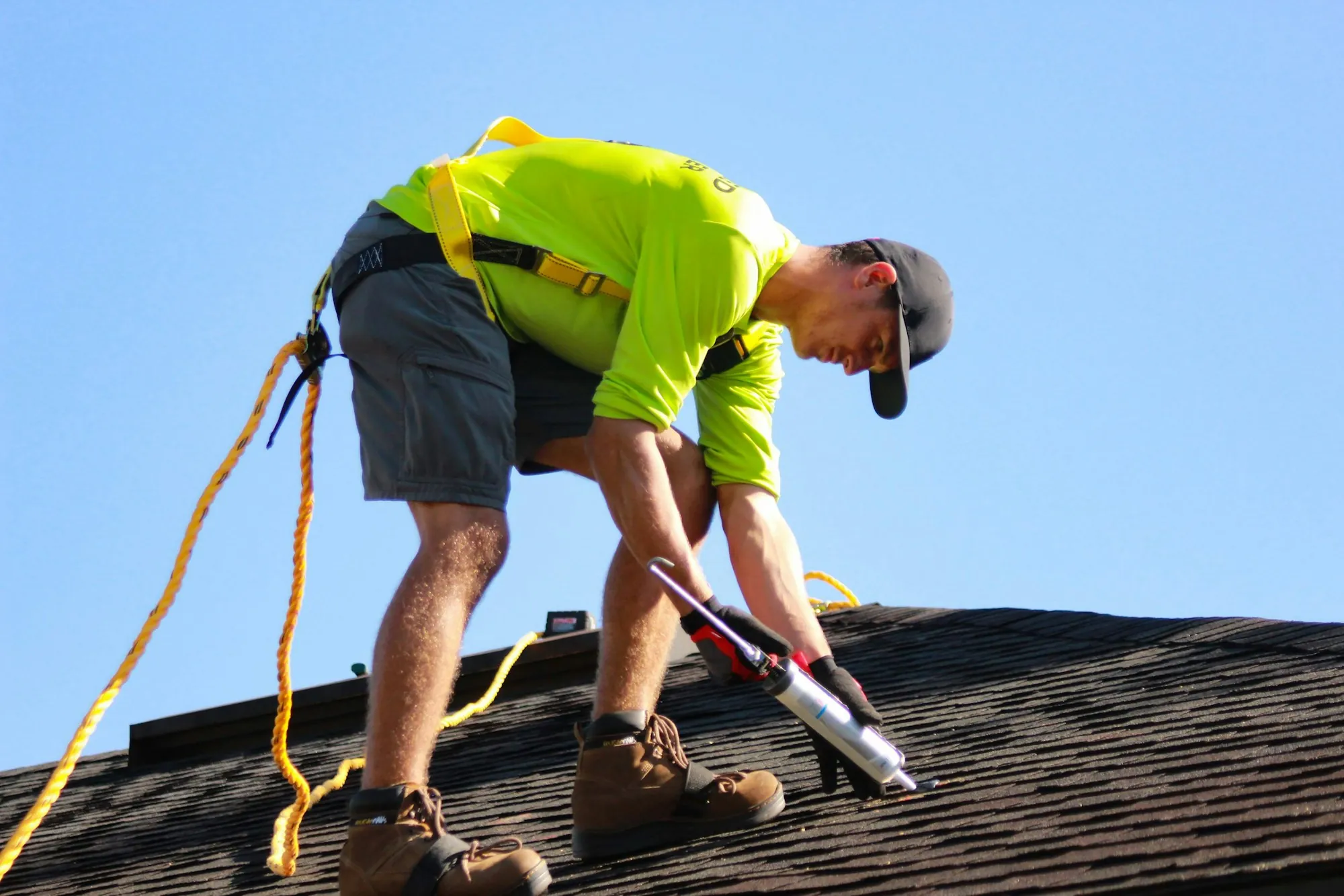 A house roof seen from the yard